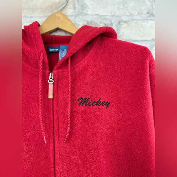 Disney Jacket Women XL Red Mickey Mouse Full Zip Fleece Hoodie Ladies - Picture 2 of 9